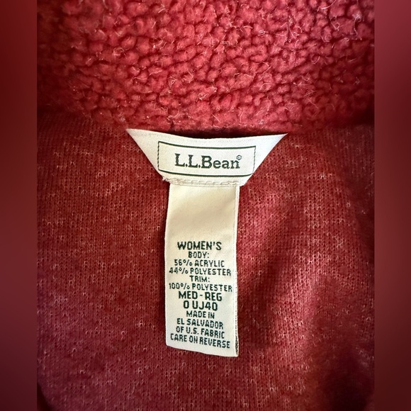 L.L. Bean Sherpa Fleece Jacket Womens Medium Red Cozy Button Front Vintage Coat - Picture 3 of 5